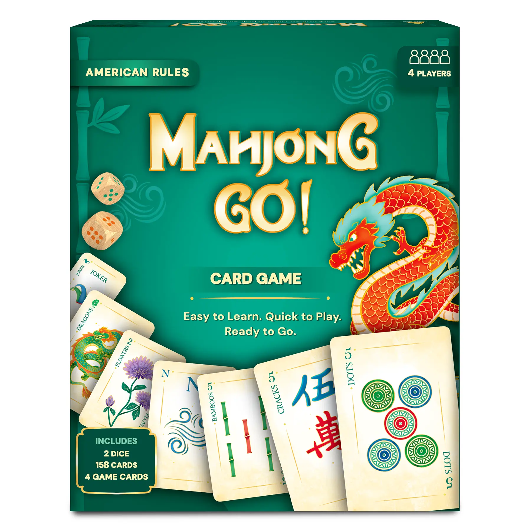 Mahjong Go! Card Game – Classic Mahjong Reimagined as a Card Game, American-Style Rules Inspired Strategy Game, Fast-Paced & Travel-Friendly, 4 Players, Gift for Adults & Teens