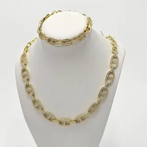 Unisex 18-in Paperclip Zircon Elegant Jewelry Set, High-Quality Costume Jewelry, Rhinestone-Accented Daily Wear Accessory