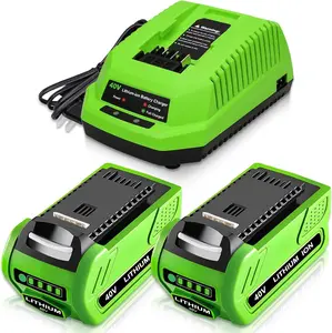 6.0Ah Replacement for Greenworks 40v Battery and 29482 Charger Compatible with Li-ion GMAX Power Tools 29472 29252 20202 22262 25312 25322 20642 22272 27062 21242