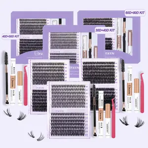 Mixed Length Eyelash Extension Kit, Including 30d+40d+50d+60d+80d False Eyelashes, Lash Glue, Eyelash Fixer, Remover, Tweezers & Brush for Different Make-up Styles, Cosmetic, Individual Eyelash Kit, Lashes Clusters, Eyelash Extensions Kit, Eyelash Set