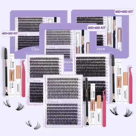 Mixed Length Diy Lash Extension Kit, Natural Eyelash Kit, Including 30d+40d+50d+60d+80d False Eyelashes, Lash Glue, Eyelash Fixer, Remover, Tweezers & Brush for Different Make-up Styles, Eyelash Set, Eyelashes Extensions Kit
