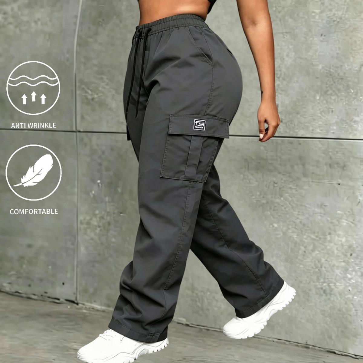 Women's 4-Pack Vintage Loose Cargo Pants - All-Season Activewear Bottom, Minimalist Athletic Trouser, Drawstring, Large Pockets, Curve-Concealing Slimming Legs, Women's Clothes for Casual, Sports Use, Fashion Apparel,back to school shopping, Cargo Pants W