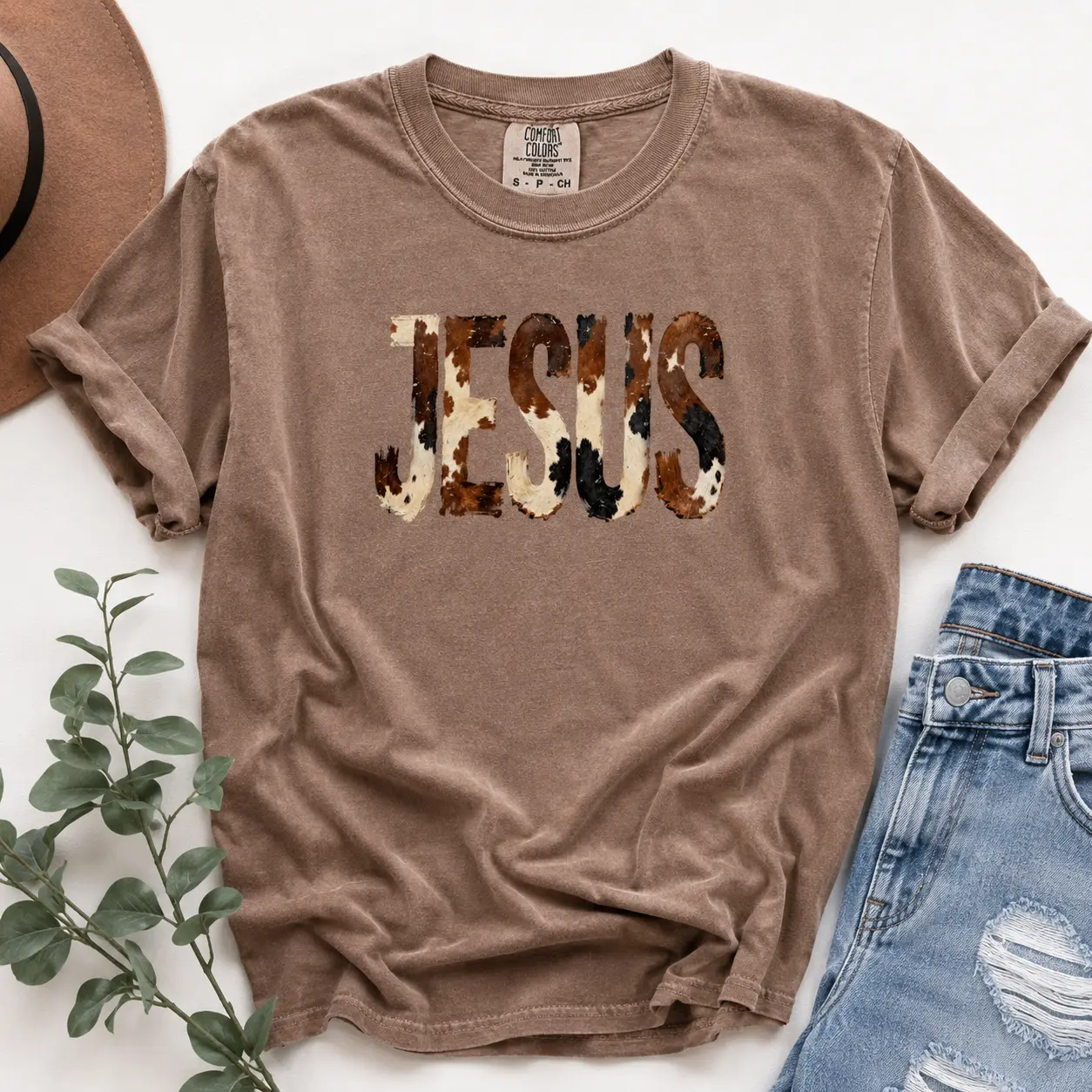 Comfort Colors Brushstroke Cow Jesus Shirt, Western Christian Shirt, Faith Based Tee, Cowboy Graphics, Jesus Shirt , Christian Cowboy Tee - TrendWear USA
