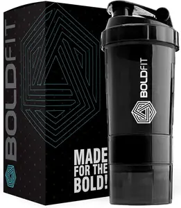 Boldfit Spider Gym Shaker Bottle | Shakers for Protein Shake with 2 Storage Compartment | Gym protein shaker for workout (High Density Polyethylene, Pack of 1, Black)