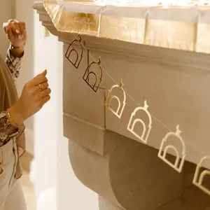 Masjid Silhouette Decorative Banner Muslim Islamic Ramadan Kareem Eid Al-Fitr Wall Door Hanging Home Decoration Keepsake Celebration Gift