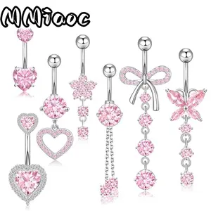 7pcs 14G Belly Button Ring Dangle Belly Button Piercing Surgical Stainless Steel Belly Rings set of Rhinestone-encrusted | for Casual Attire, Parties, Beach Vacation, Mother'S Day Valentine'S Gift