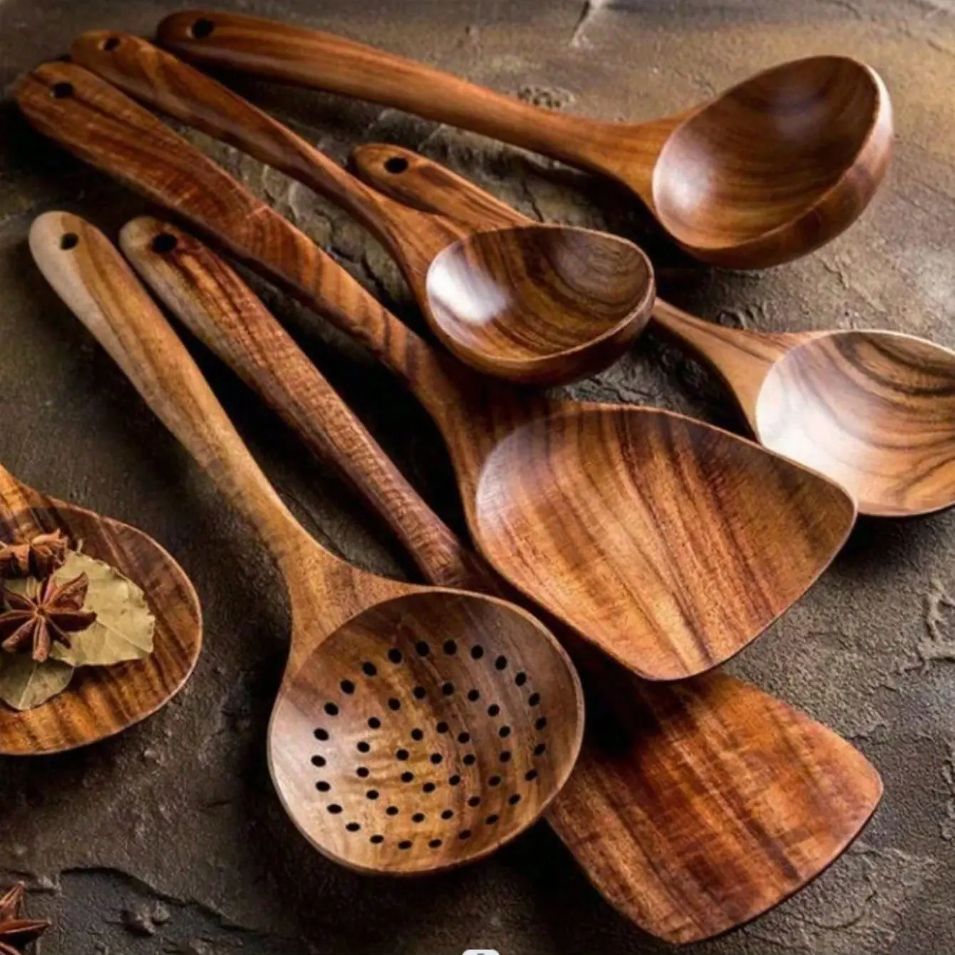 5pcs/set Natural Wood Kitchenware Utensils Set, Wooden Spoon Set, Wooden Cooking Tools, Kitchen Utensils Set, with Ergonomic Handles, Heat-Resistant Spoons, Pans and Spatulas, Ideal for Induction Cookers
