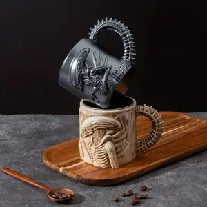 1pc Alien Extraterrestrial Cup, Mugs for Coffee, Resin Shell, Stainless Steel Inner Lid, Unique Beverage Holder Gift, Suitable as a gift for friends or lovers by science fiction enthusiasts
