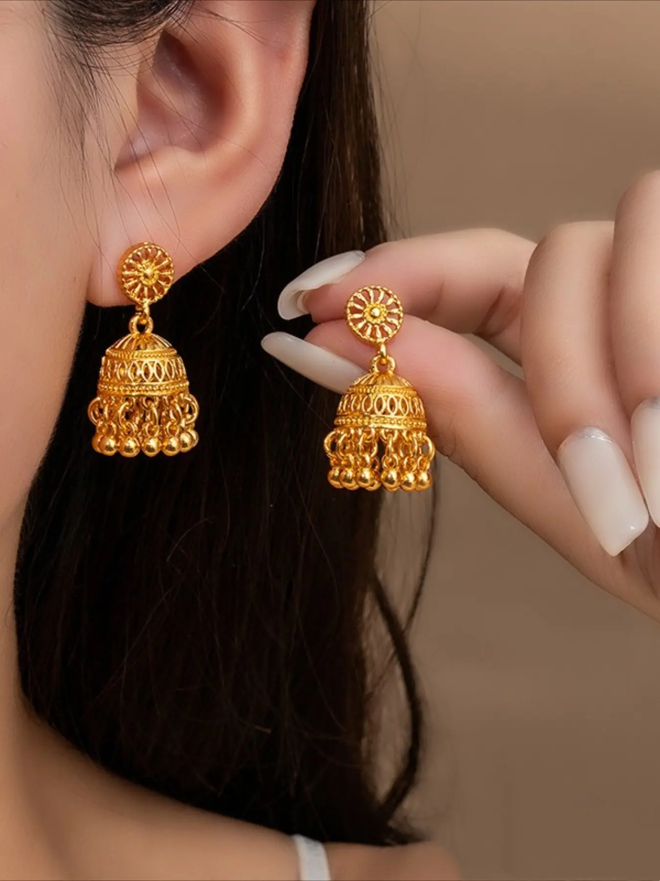 Indian Style Hollow Gold Jhumka Earrings Ultimate Vintage Regal Vibe Chef’s Kiss for Ethnic Wear, Weddings Festivals & Vacations. Perfect Exotic Gift for Moms & BFFs. Shining Earrings for Decorative Boho Earrings