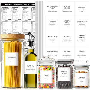 Pantry Labels for Food Containers, Preprinted Minimalist Waterproof Stickers for Organizing Storage Bins, Jars and Kitchen
