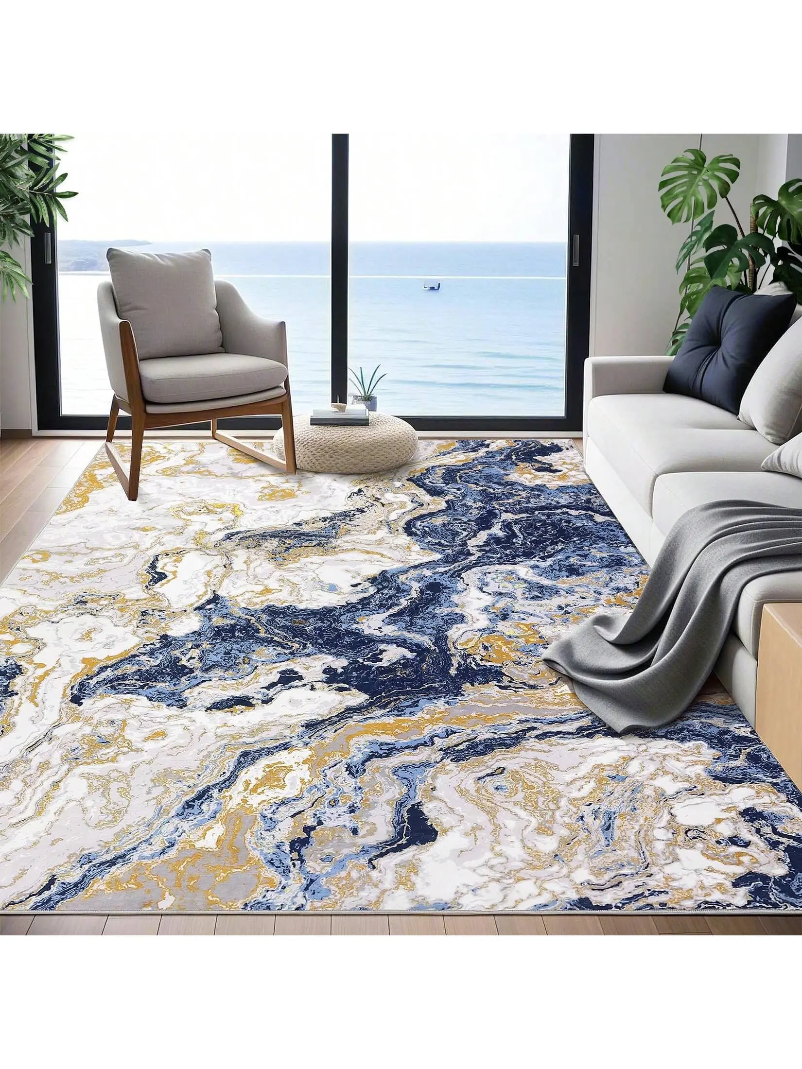 black10'x13'-Abstract Marble Rug, Modern Boho Marble Pattern Area Rug, Washable Rug Soft Luxury Rug, Ideal For High Traffic Areas In Living Room Bedroom Kitchen Dining