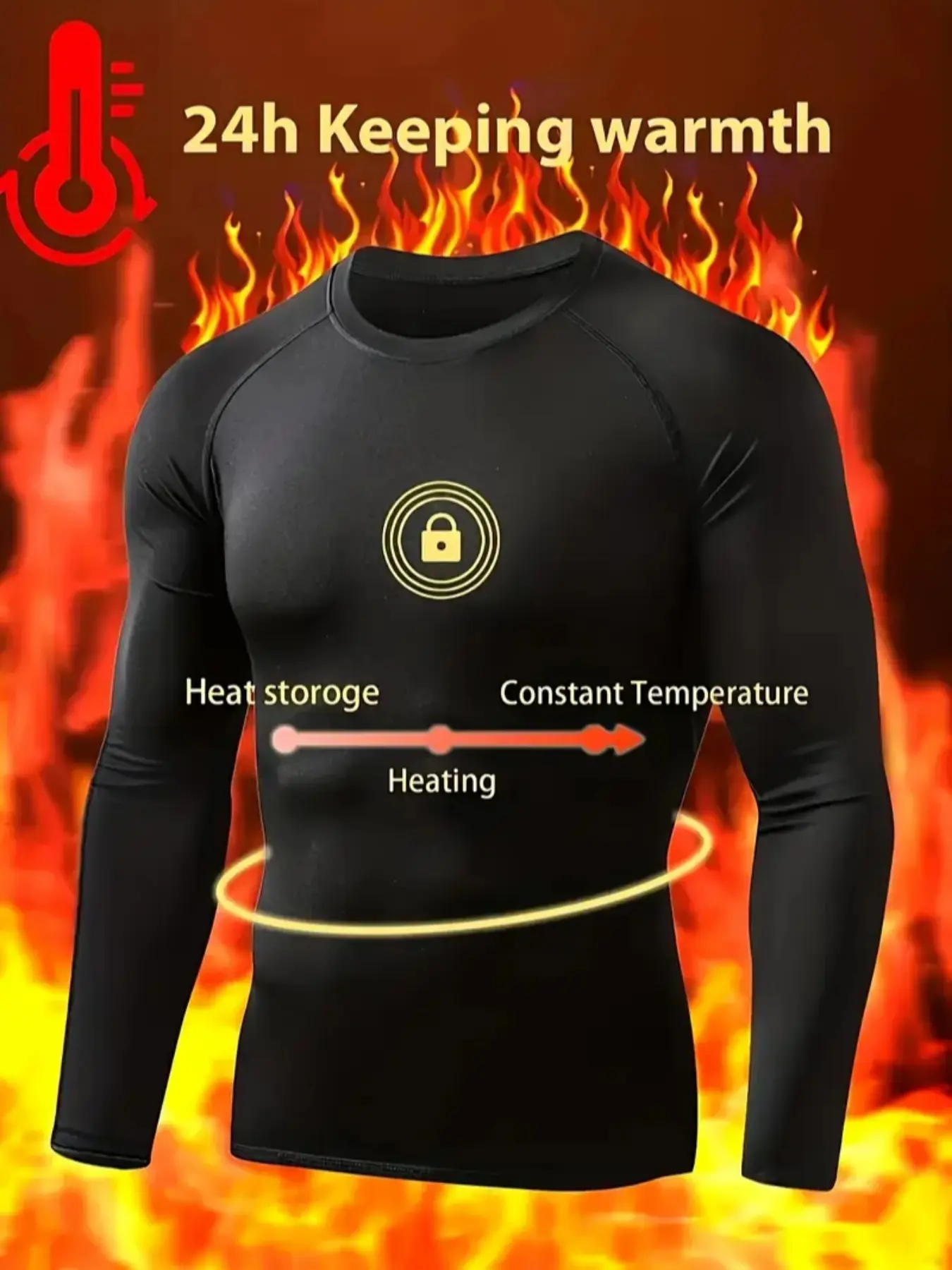 Men's Casual Sports Top, Boyfriend Style Round Neck Tee, Athletic Compression Shirt, Fall & Winter Warm Tight Fit Gym Wear, Essential Daily Clothing, Fitness Sport Top, Fitness Shirts, Fitness Clothes Tops