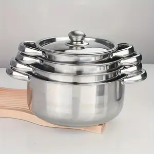 4setStainless Steel Cookware Set - Durable, Thickened Design with 4 Pots & Matching Lids, Versatile Sizes (20/21/24/26cm) - Ideal for Camping & Outdoor Cooking Stackable Cookware Stainless Steel Pans