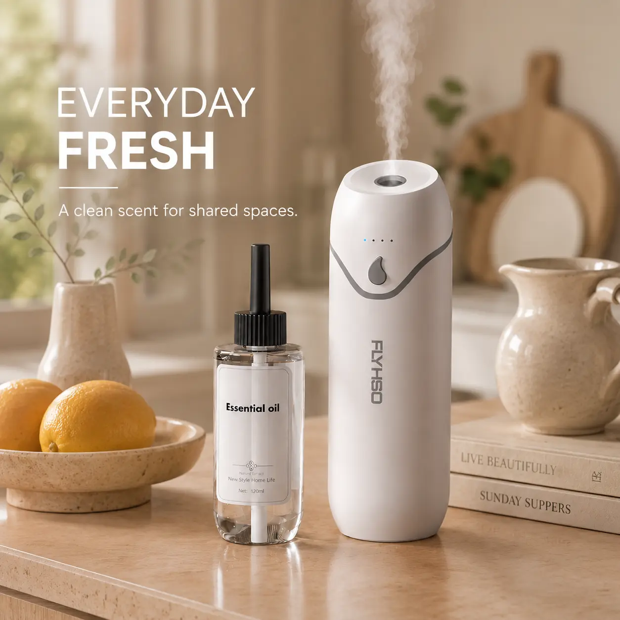 White Cordless Automatic Aroma Home Fragrance Scent Dispenser - Push Button, Wall/Stand Mounted, Battery-Operated, Adjustable Time Settings, Hilton 120g Standard Can Spray