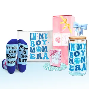 ANOTION Valentines Gift In My Boy Mom Era Gift Set - Boy Mom Iced Coffee Cups, Coffee Mug with Straw, New Moma Gifts, Mama Birthday Gift, Glass Tumbler Drinking Cup for Mother Drinkware Ceramic