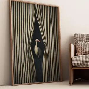 [SALE UP TO 45%] Elegant Bird Art Print, Surreal Black and White Striped Wall Decor, Modern Statement Artwork for Sophisticated Interiors