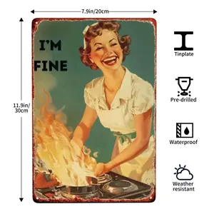 1pc Metal Sign, Vintage Kitchen Fun Tin Painting of a Woman Cooking with Fire, Creative Decoration Suitable for Home, Bar, Garage, Club, Restaurant, And Cafe 8X12 Inches