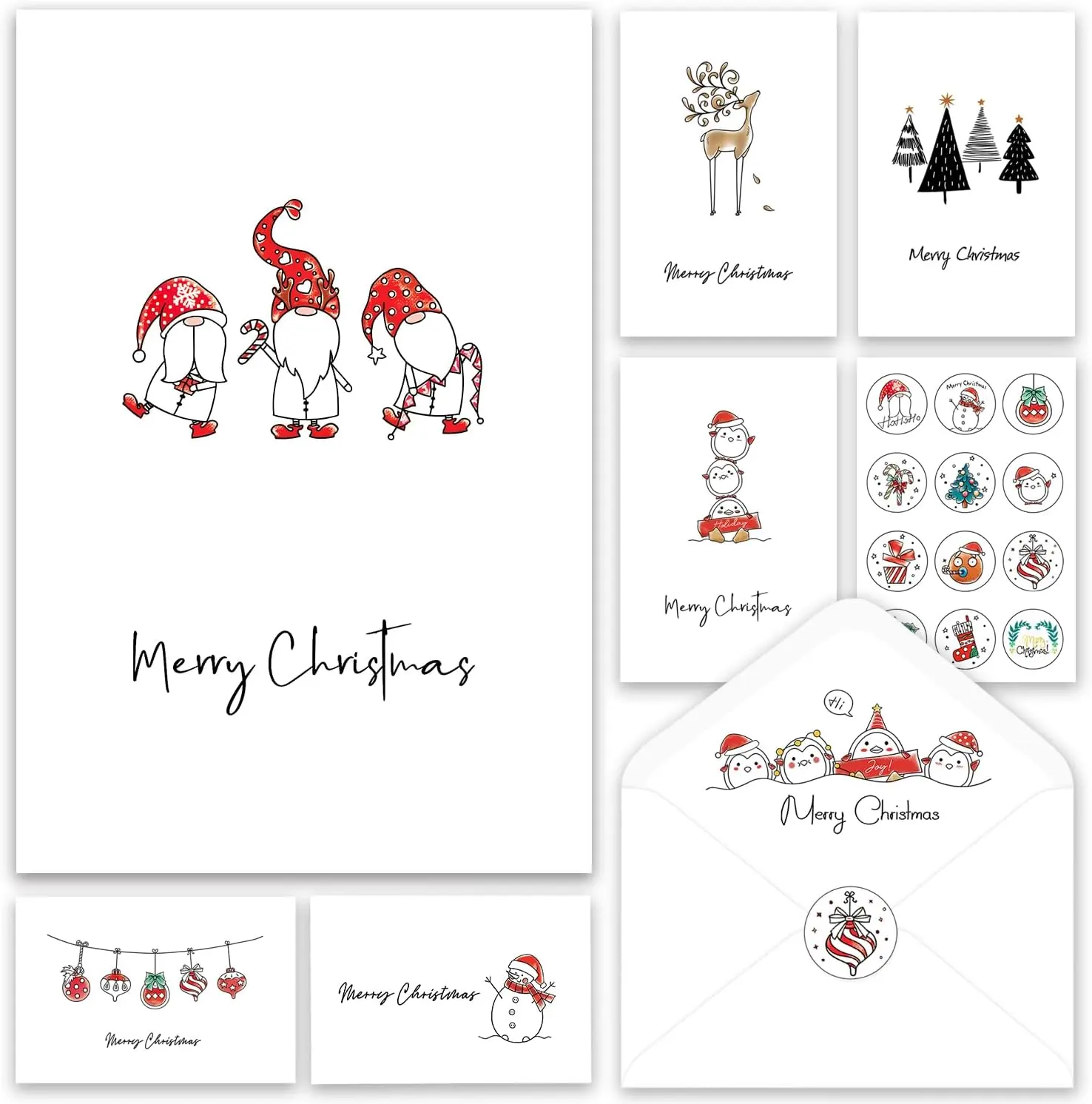 Christmas Cards - Pack of 24, 6 Assorted Designs Merry Christmas Cards with Envelopes - Bulk Greeting and New Years Cards - Perfect to Send Warm Holiday Wishes to Friends and Family - 4" x 6"