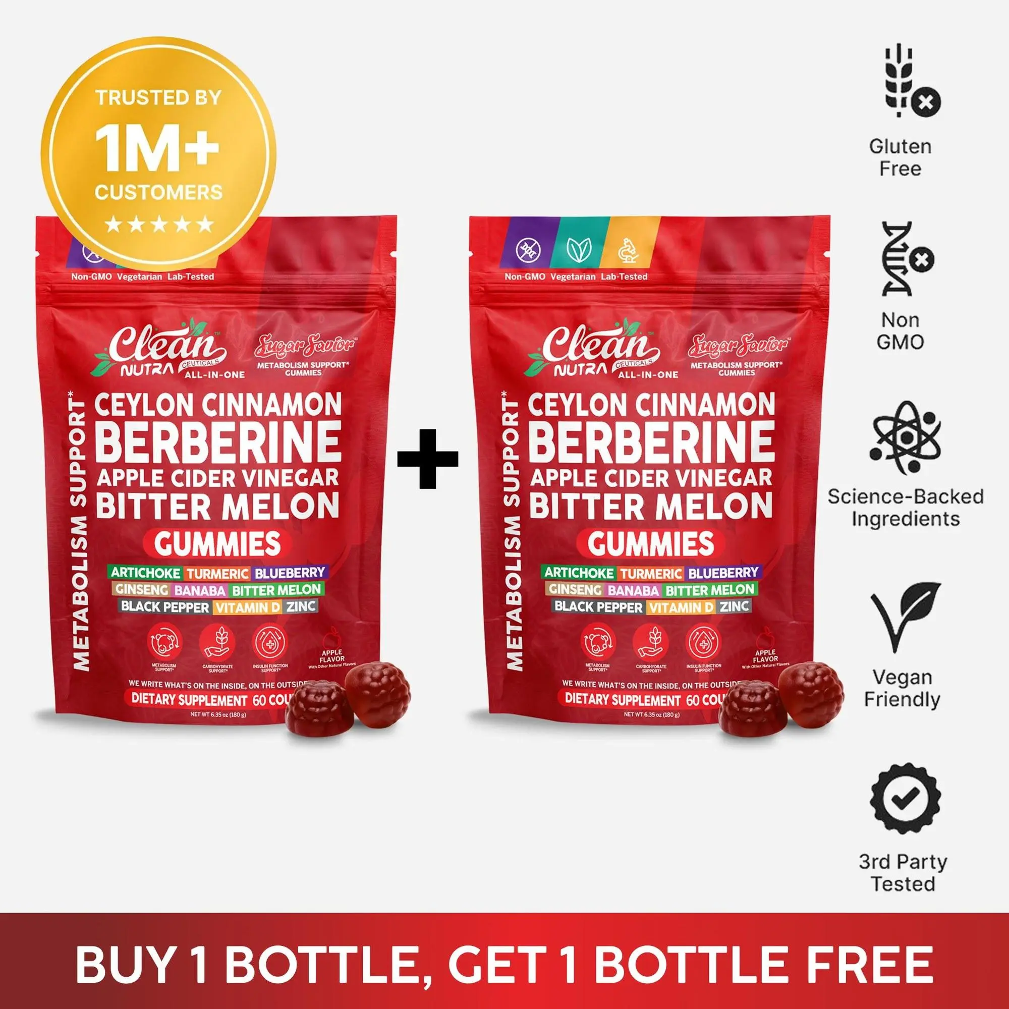 Clean Nutra BOGO | Berberine Gummies Metabolic Wellness Support & Apple Cider Vinegar Blood Sugar Gummy SugarSavior Clean Nutra BOGO | Berberine Gummies Metabolic Wellness Support & Apple Cider Vinegar Blood Sugar Gummy SugarSavior
