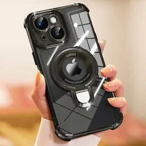 The Bracket Phone Case Designed for iPhone 13,14,15 and 16 Pro Max Plus Has Magnetic Wireless Charging Function, Lens Protector and Scratch-Resistant Soft and Transparent Design, with Antiknock Quality.