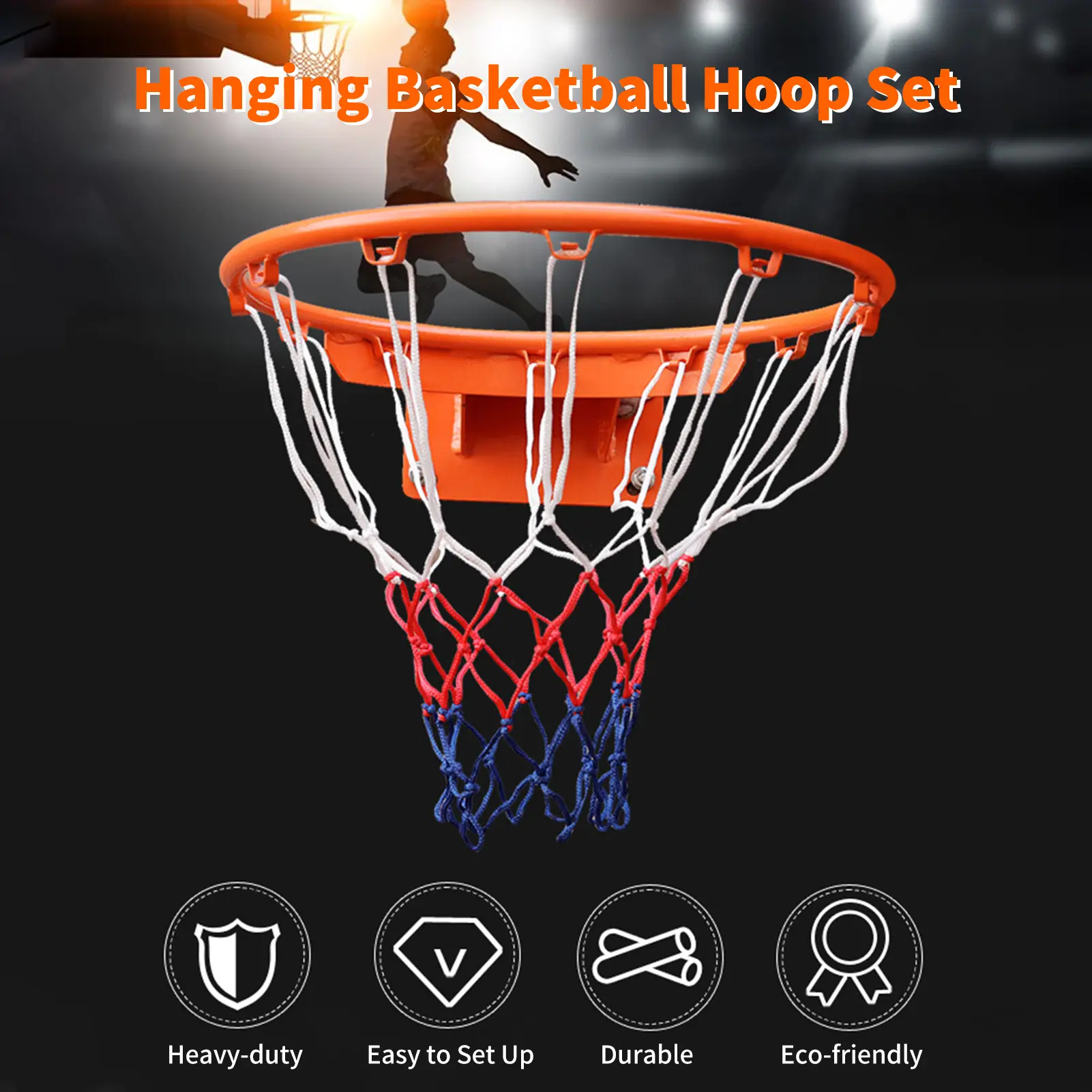 Heavy Duty Durable Steel Basketball Hoop Rim Set, 450mm Wall-Mounted Adult Goal with Quick Universal Installation, Indoor Play/Outdoor Ball Sports Equipment, Hollow Style, Guarded Wrist & Ankle Supports