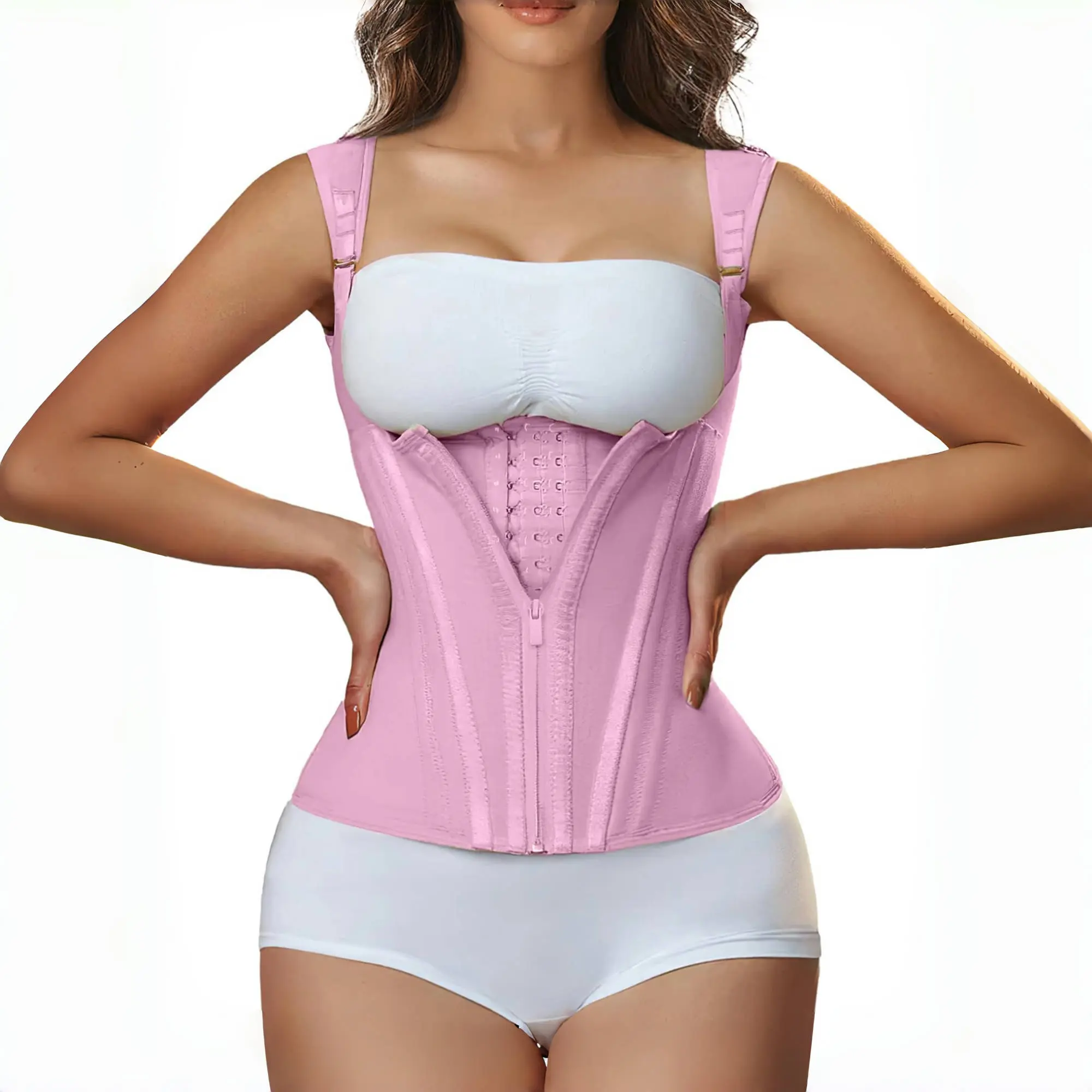 Shapewear for Women Fajas Waist Trainer, Elegant Knit Compression Vest with Adjustable Straps, Zipper & Chain Accent for Tummy Control, Christmas, Fashion Apparel, Wedding, Celebrity