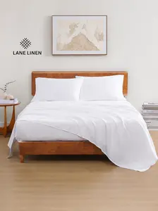 LANE LINEN 100% Organic Cotton Percale Weave Sheets Set - 15" Deep Pocket Fitted Sheet, Breathable Bedding for Dorm Rooms, White Twin Size Bed Essentials