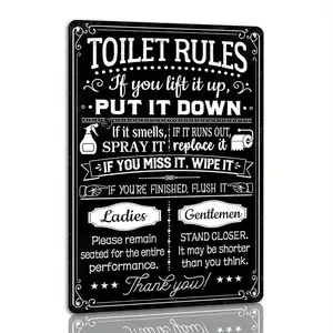 1PCS Toilet Vintage Metal Tin Decorative Sign Plaque, “Toilet Rules: If You Lift It Up, Put It Down” Wall Mounted Sign, 8 x 12 Inches, Home Bathroom Restroom Toilet Washroom Wall Decor