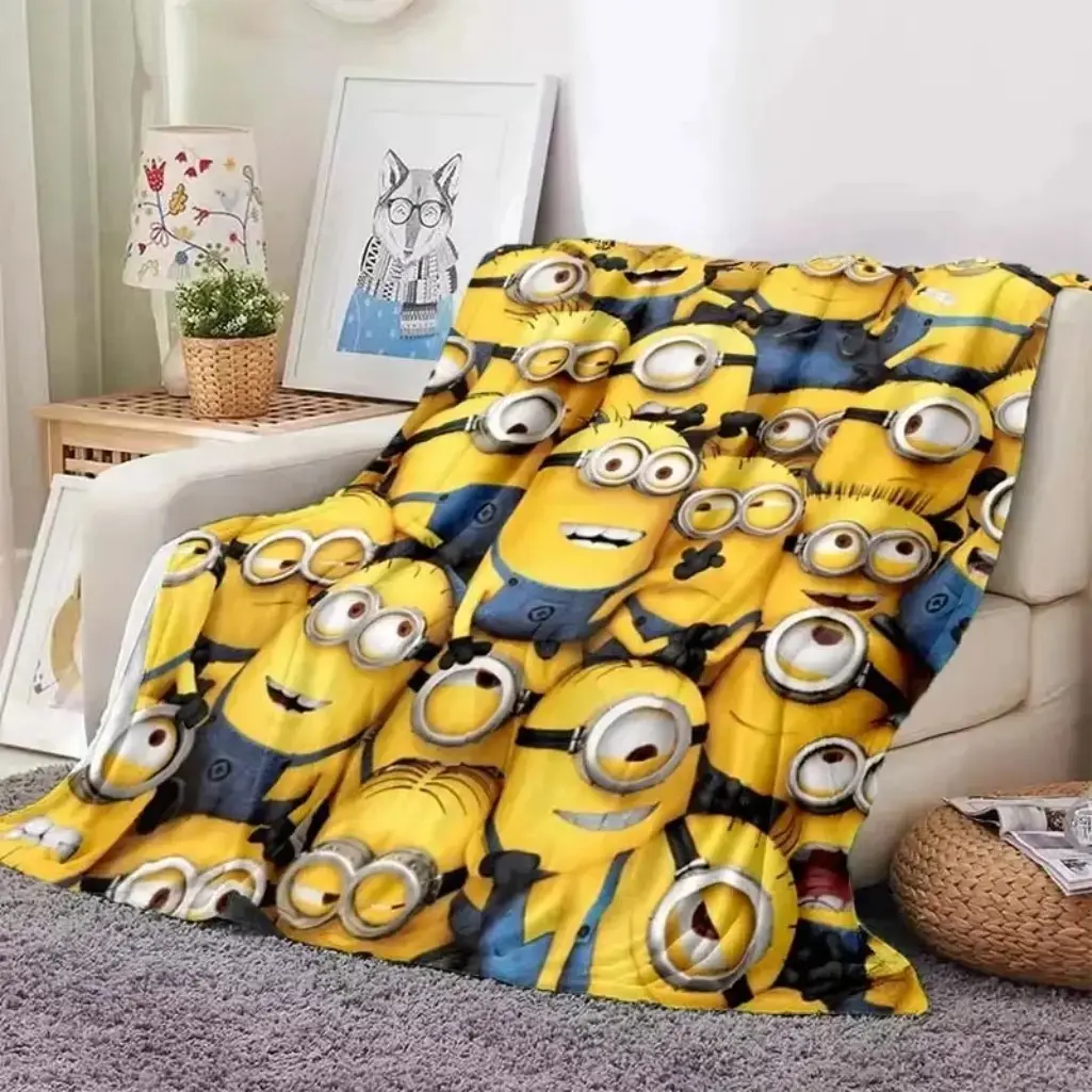 Minions Printed Flannel Fabric Throw Blanket - Cartoon Fun, Lightweight, Multi-Size Soft Warm Bedding for Kids, Home & Outdoors Use (Bed, Sofa), Ideal Halloween & Christmas Gift, Retro Look