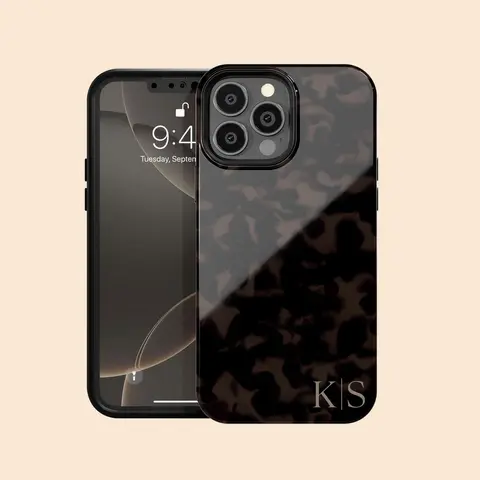 Custom Dark Tortoiseshell Initials Shockproof Polycarbonate Phone Case - Customized Retro Christmas Movie Cover with Protection, for iPhone 17 Pro Max/18 Air/18 Pro Max, Samsung Galaxy S21-S25 Plus Ultra, Holiday Gift for Film Lovers, Phone Accessories