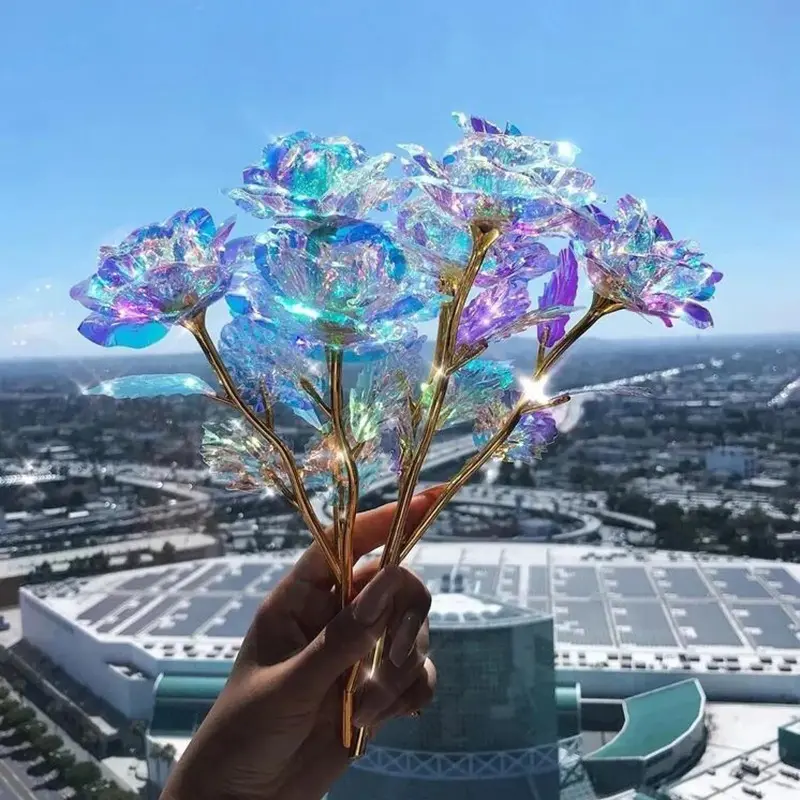 5pcs Luminous Crystal Rose Flowers, Plastic Artificial Roses for Valentine'S Day, Birthday, Proposal Decor, No Electricity or Battery Needed, Romantic Gift for Living Room Decoration, Glitter Roses