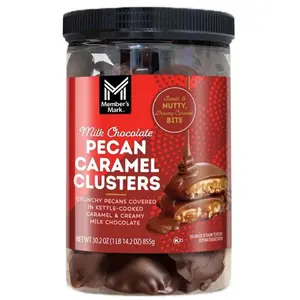 Member's Mark Milk Chocolate Pecan Caramel Clusters 30.2 oz Crunchy Pecans Covered in Kettle Cooked Caramel & Creamy Milk Chocolate
