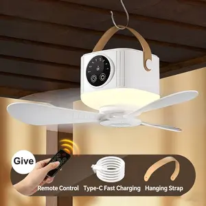 Portable USB Rechargeable Camping Adjustable Speeds Fan with LED Light, 3 Speed Settings, 8 Hour Timer, Remote Control, Ideal for Tent, RV, Home, USB Charging Fan