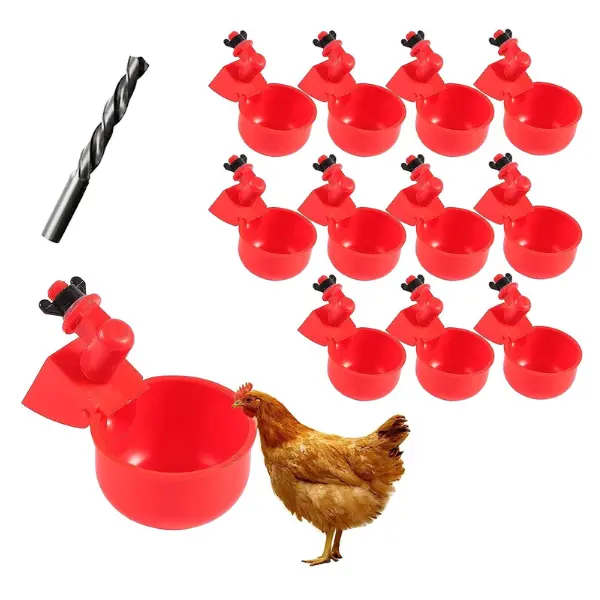 Chicken Water Cup Waterer for Poultry, 3/8 in Automatic Filling Waterer Poultry Drinking Bowl Chicken Water Feeder, Automatic Poultry Drinking Bowl for Duck Turkey Rabbit Geese Farm (6)