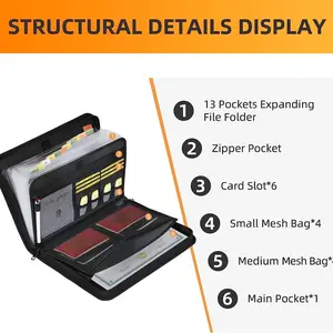 Fireproof File Organizer Box with Lock, Hard Shell Fireproof File Holder, Includes 13 File Pockets, Accordion Style, for Letters/a4 Files/laptops/passports