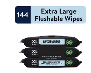 Fragrance-Free Wipes Plus Odor Control, XL Wipes, 48 ​​Count, 3 Pack