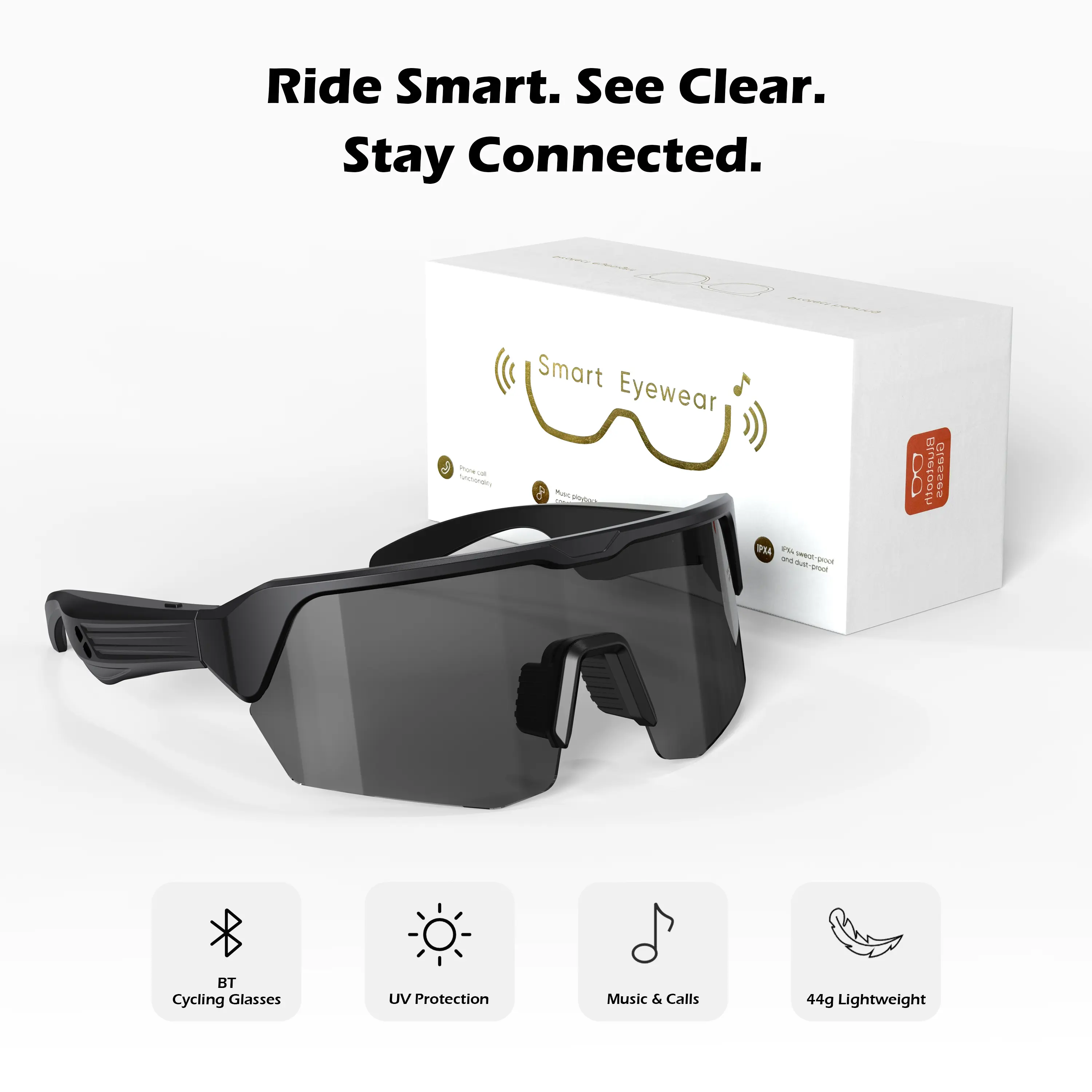 ZEEHOO Modern Wearable Wireless Smart Cycling Glasses - Bluetooth Connectivity, Polarized Lenses, UV Eye Care, 44g Lightweight, Flexible Frame, Magnetic Charge, Voice Control, Hands-Free Calls & Music, Batteries Included, for Cyclists, Climbing, Commuting