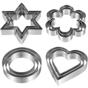 Metal Cookie Cutters Set 12 count, Stainless Steel 3 Heart Cookie Cutters, 3 Star Cookie Cutters, 3 Flower Cookie Cutters, 3 Round Cookie Cutters for Valentine's Day Christmas Holiday