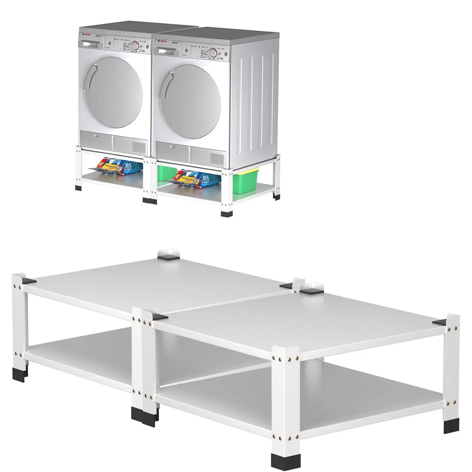 GARVEE Heavy Duty Universal Platform Rectangular Washer Dryer Pedestal, 28.3"x28.3"x14" Steel Base with Storage Shelf, 660 LBS Capacity Indoor Furniture Stand for Washing Machine