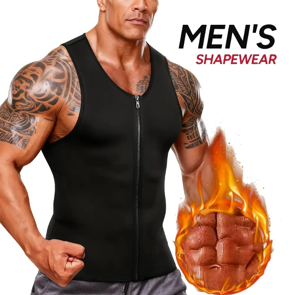 Men Waist Trainer Vest Hot Neoprene Sauna Suit Corset Body Shaper Zipper Tank Top Workout Shirt