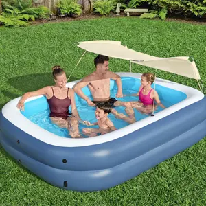 H2OGO! 8-Foot Summer Bliss Shaded Inflatable Family Pool with Removable Sunshade & Quick-Release Valves for Easy Setup and Storage