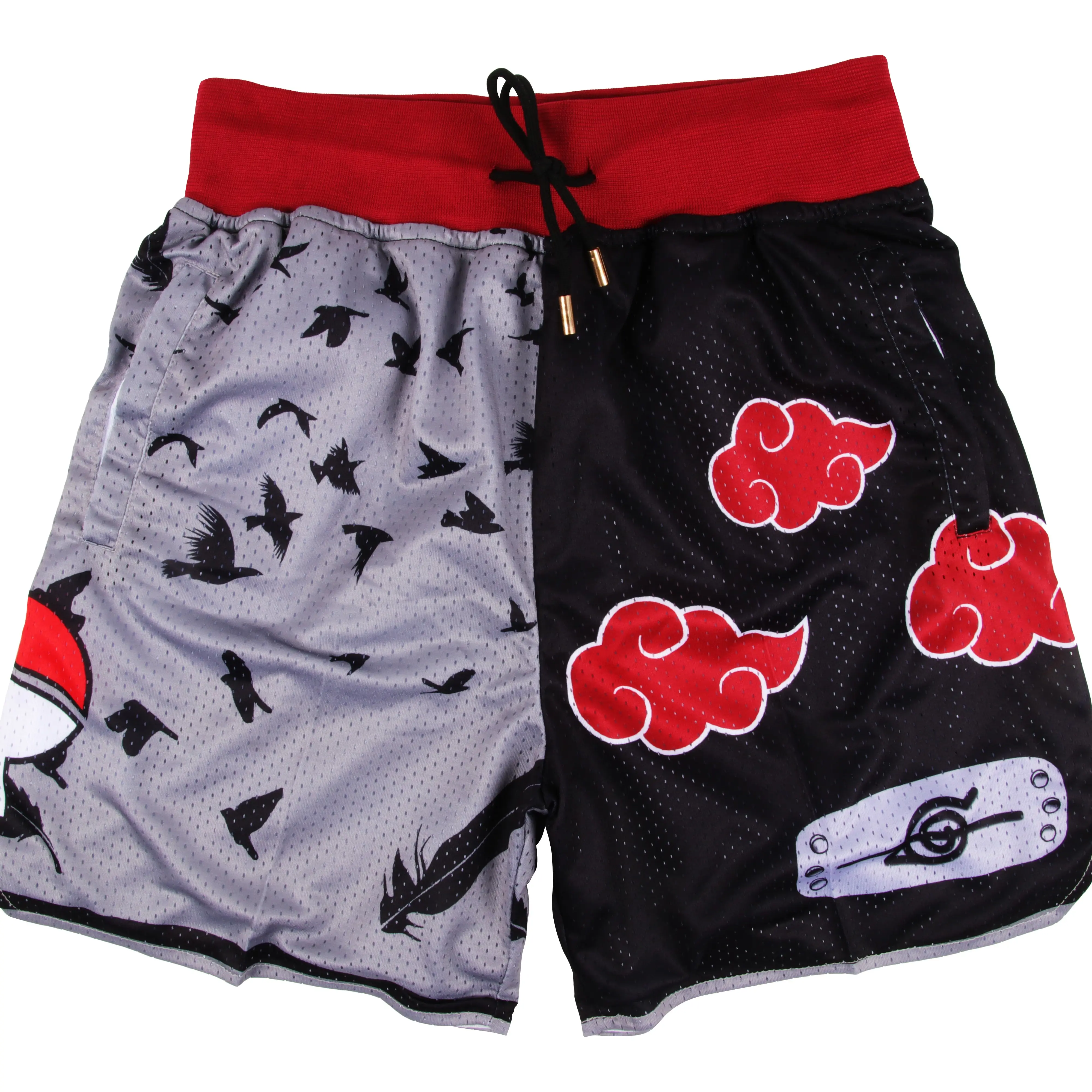 Itachi Uchiha Cloud Akatsuki Anime Shorts Unisex Sports Double-Layered Inner Shorts Full Print Drawstring Design Men Women Mesh Basketball Shorts 4 Pockets 5.5 Inseam