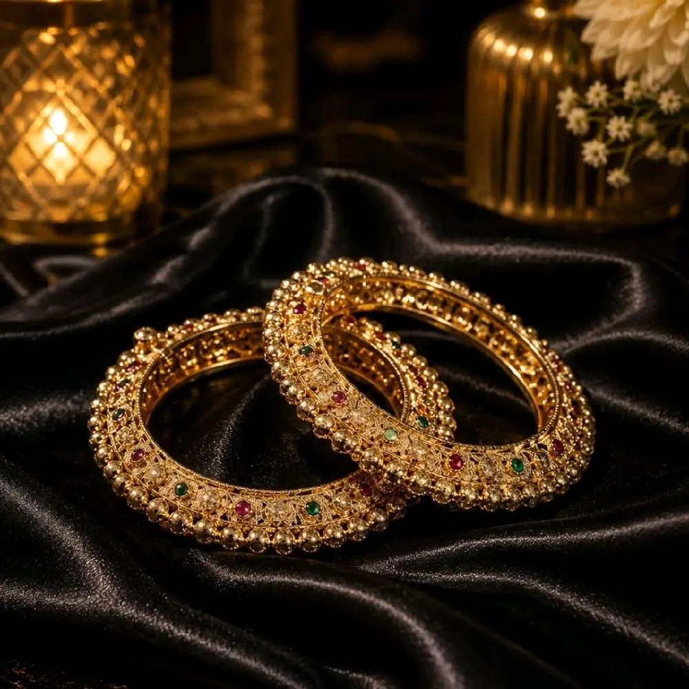 Gold-Plated Rajwadi Kada for Traditional Occasions, Women's Ethnic Jewelry Accessory
