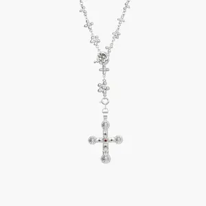 en route Daisy Molecule Chain in Silver, Sleek Street Style with Cross Edge, Versatile Lariat, Choker or Long Chain, Bold Statement Jewelry
