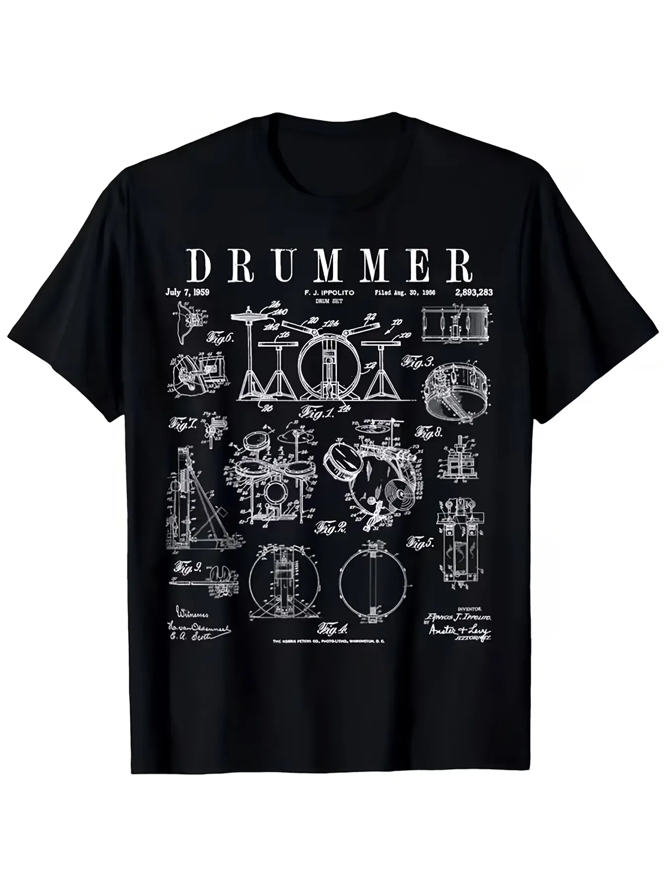One-Piece Men'S Black T-Shirt DRUMMER Patent Bluep unisex soft cotton short sleeve t shirt, vintage graphic casual tee for men women teens, perfect birthday holiday gift for camping travel gym daily street  wear