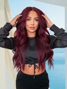 Women's Wig, Long Wavy Lace Hairline Middle Part Synthetic Heat Resistant Wig, 26 Inch for Daily & Party Use, Synthetic Material Wigs