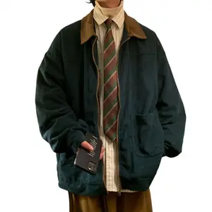 Men'sCorduroyRetroWindbreakerZipperCoatAutumnLooseWorkwearJacket