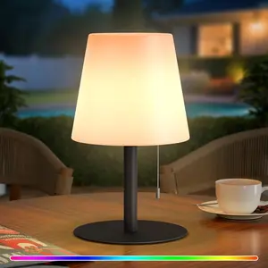 Shower Lamp Waterproof Shower Light Warm White & RGB Dimmable Rechargeable Table Lamp Cordless Night Light for Bathroom, Dining Room, Patio H9.8in, D6.3in (Black)