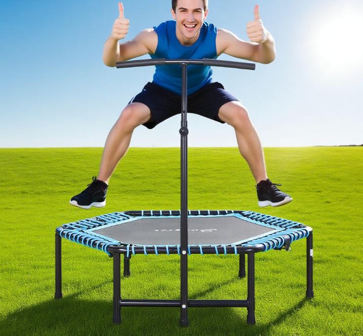 SAVEYOUR Portable Foldable Fitness Trampoline Rebounder 4.5ft with Adjustable Safety Bar Durable Steel Construction for Indoor Outdoor Use