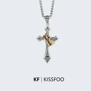 KISSFOO Stainless Steel Crown Cross Necklace for Men and Women Faith Prayer Accessories Gift